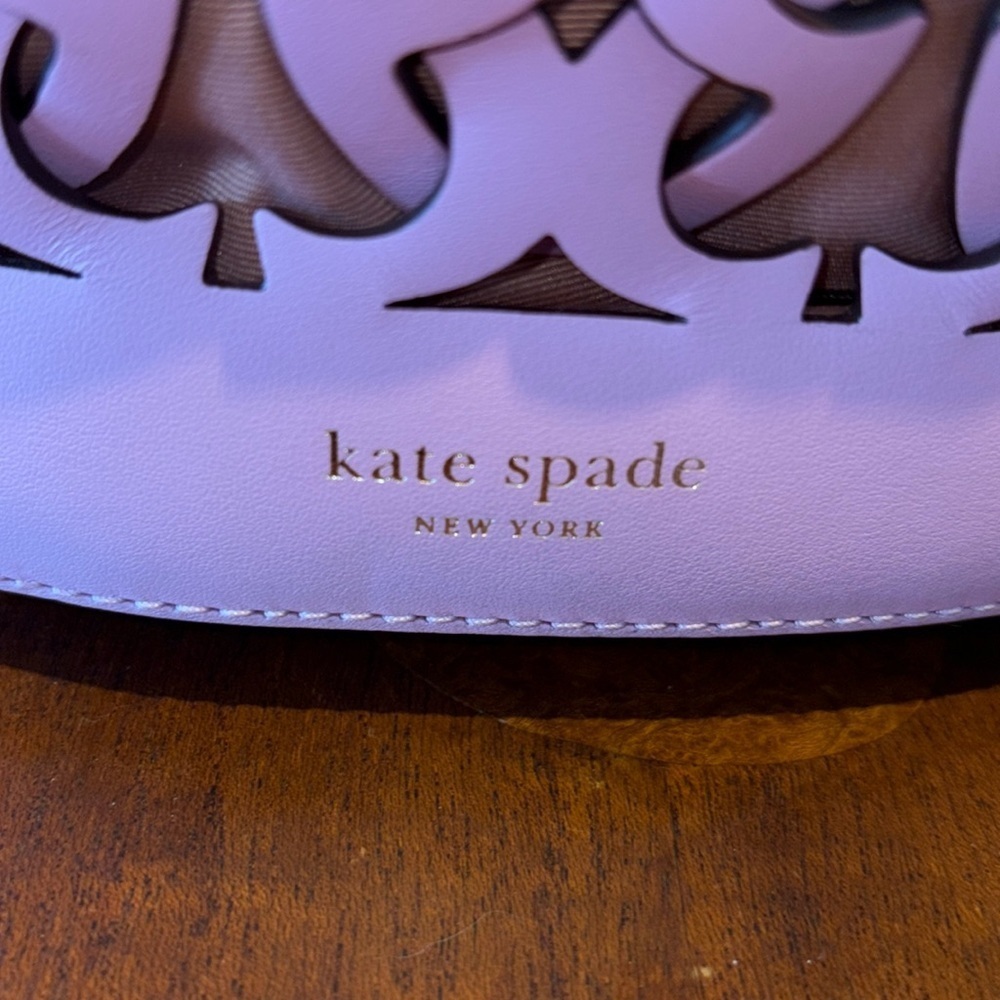 Kate Spade. Leather lace shoulder bag.  Easter basket.  Violet/off-white cut out - Picture 11 of 13